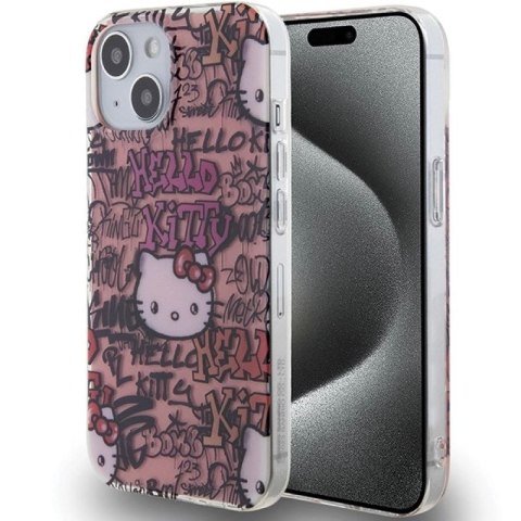 Etui Hello Kitty IML Tags Graffiti na iPhone 15 - różowe Hello Kitty