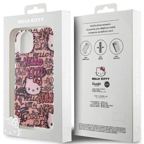Etui Hello Kitty IML Tags Graffiti na iPhone 15 - różowe Hello Kitty