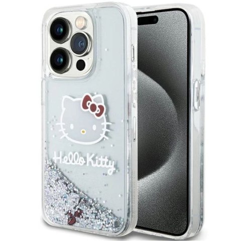 Etui Hello Kitty Liquid Glitter Charms Kitty Head na iPhone 14 Pro - srebrne Hello Kitty