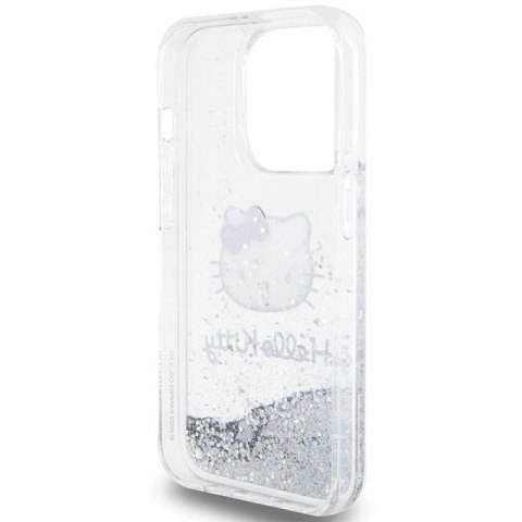 Etui Hello Kitty Liquid Glitter Charms Kitty Head na iPhone 14 Pro - srebrne Hello Kitty
