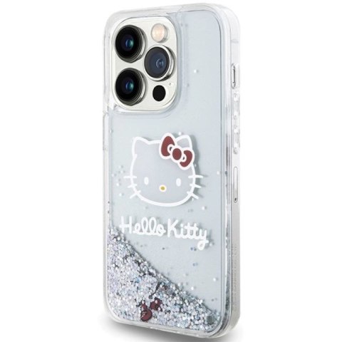 Etui Hello Kitty Liquid Glitter Charms Kitty Head na iPhone 15 Pro - srebrne Hello Kitty