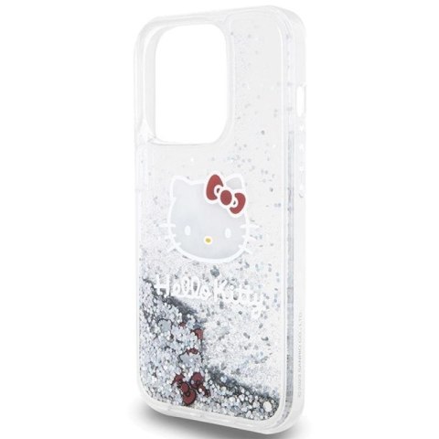 Etui Hello Kitty Liquid Glitter Charms Kitty Head na iPhone 15 Pro - srebrne Hello Kitty