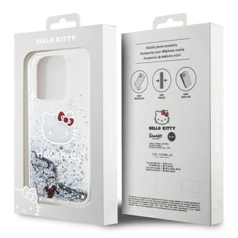 Etui Hello Kitty Liquid Glitter Charms Kitty Head na iPhone 15 Pro - srebrne Hello Kitty