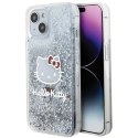 Etui Hello Kitty Liquid Glitter Charms Kitty Head na iPhone 15 - srebrne Hello Kitty