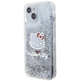 Etui Hello Kitty Liquid Glitter Charms Kitty Head na iPhone 15 - srebrne Hello Kitty