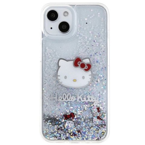 Etui Hello Kitty Liquid Glitter Charms Kitty Head na iPhone 15 - srebrne Hello Kitty