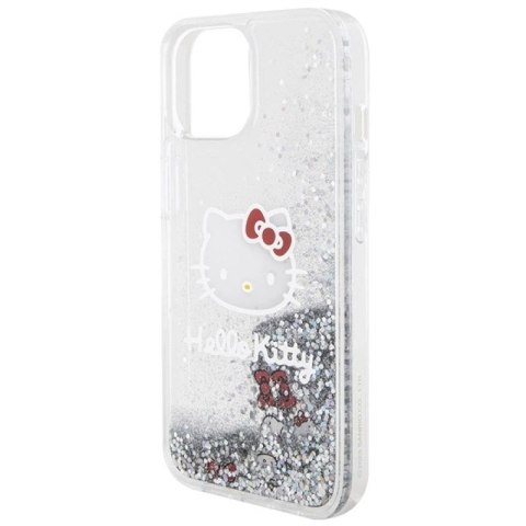 Etui Hello Kitty Liquid Glitter Charms Kitty Head na iPhone 15 - srebrne Hello Kitty