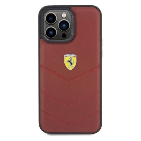 Etui Ferrari Leather Stitched Lines na iPhone 15 Pro Max - czerwone Ferrari