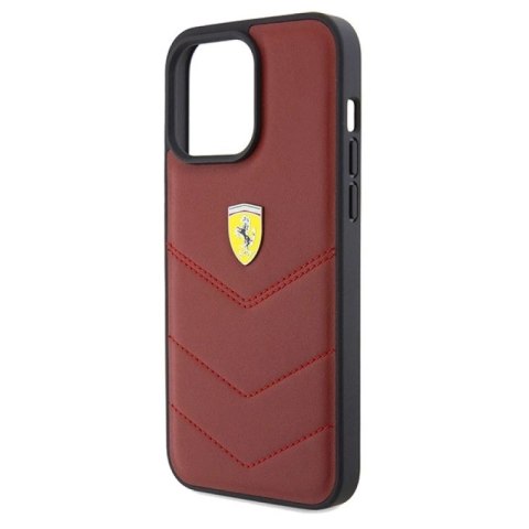 Etui Ferrari Leather Stitched Lines na iPhone 15 Pro Max - czerwone Ferrari