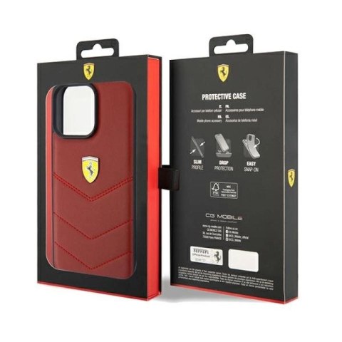 Etui Ferrari Leather Stitched Lines na iPhone 15 Pro Max - czerwone Ferrari