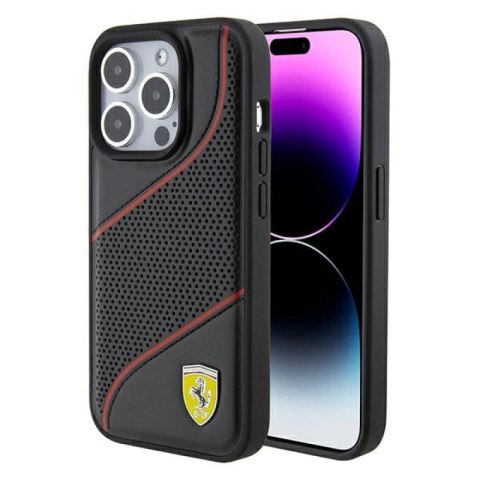 Etui Ferrari Perforated Waves Metal Logo na iPhone 15 Pro - czarne Ferrari