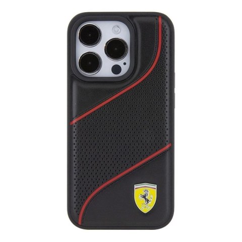 Etui Ferrari Perforated Waves Metal Logo na iPhone 15 Pro - czarne Ferrari