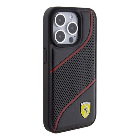 Etui Ferrari Perforated Waves Metal Logo na iPhone 15 Pro - czarne Ferrari