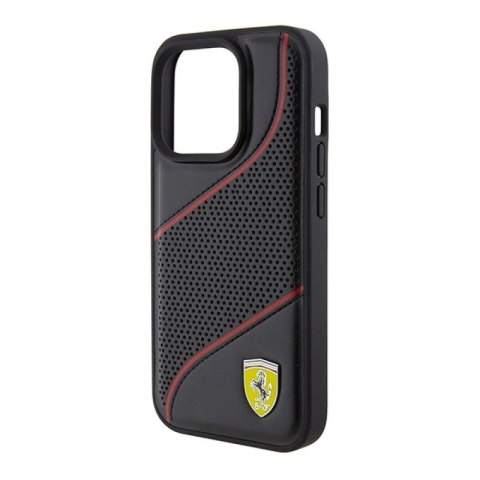 Etui Ferrari Perforated Waves Metal Logo na iPhone 15 Pro - czarne Ferrari