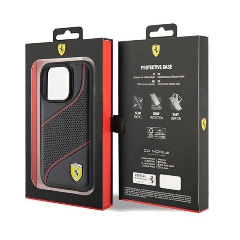 Etui Ferrari Perforated Waves Metal Logo na iPhone 15 Pro - czarne Ferrari