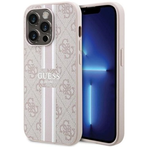 Etui Guess 4G Printed Stripes MagSafe na iPhone 15 Pro - różowe Guess