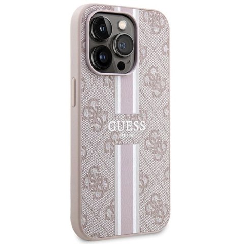 Etui Guess 4G Printed Stripes MagSafe na iPhone 15 Pro - różowe Guess