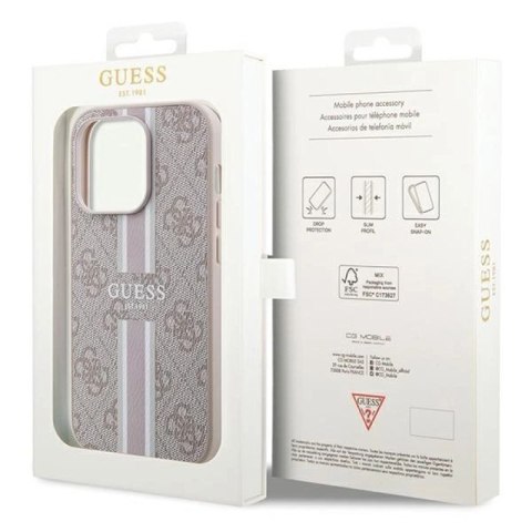 Etui Guess 4G Printed Stripes MagSafe na iPhone 15 Pro - różowe Guess
