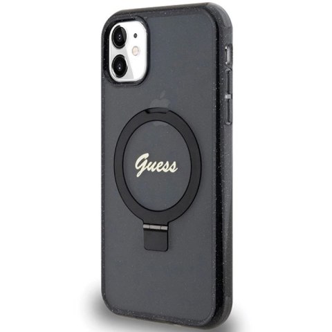 Etui Guess Ring Stand Script Glitter MagSafe na iPhone 11 / Xr - czarne Guess