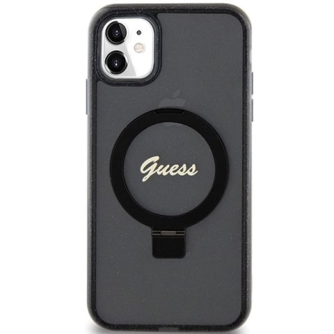 Etui Guess Ring Stand Script Glitter MagSafe na iPhone 11 / Xr - czarne Guess