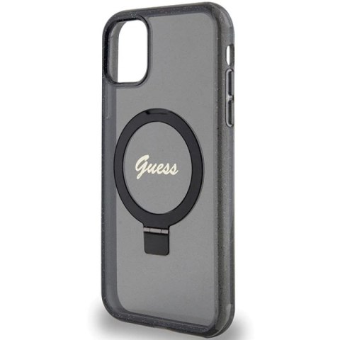 Etui Guess Ring Stand Script Glitter MagSafe na iPhone 11 / Xr - czarne Guess