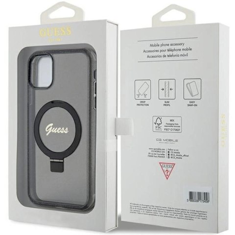 Etui Guess Ring Stand Script Glitter MagSafe na iPhone 11 / Xr - czarne Guess