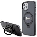 Etui Guess Ring Stand Script Glitter MagSafe na iPhone 12/12 Pro - czarne Guess