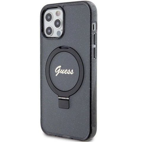 Etui Guess Ring Stand Script Glitter MagSafe na iPhone 12/12 Pro - czarne Guess