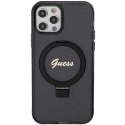 Etui Guess Ring Stand Script Glitter MagSafe na iPhone 12/12 Pro - czarne Guess