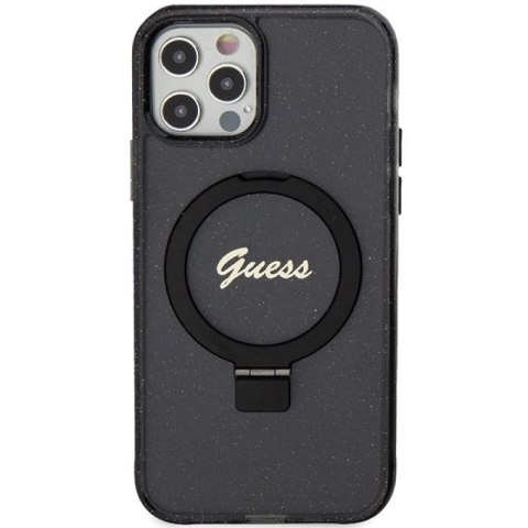 Etui Guess Ring Stand Script Glitter MagSafe na iPhone 12/12 Pro - czarne Guess