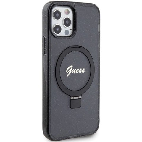 Etui Guess Ring Stand Script Glitter MagSafe na iPhone 12/12 Pro - czarne Guess