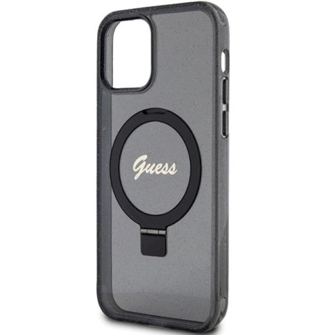Etui Guess Ring Stand Script Glitter MagSafe na iPhone 12/12 Pro - czarne Guess