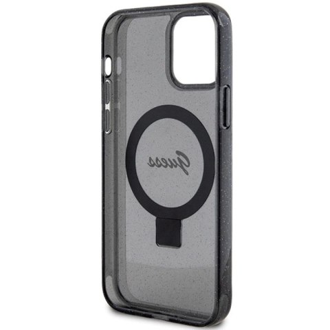 Etui Guess Ring Stand Script Glitter MagSafe na iPhone 12/12 Pro - czarne Guess