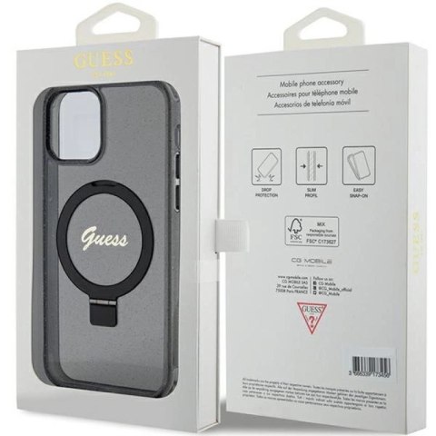 Etui Guess Ring Stand Script Glitter MagSafe na iPhone 12/12 Pro - czarne Guess