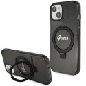 Etui Guess Ring Stand Script Glitter MagSafe na iPhone 13 / 14 / 15 - czarne Guess