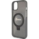 Etui Guess Ring Stand Script Glitter MagSafe na iPhone 13 / 14 / 15 - czarne Guess