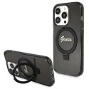 Etui Guess Ring Stand Script Glitter MagSafe na iPhone 13 Pro Max - czarne Guess
