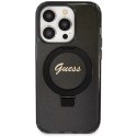 Etui Guess Ring Stand Script Glitter MagSafe na iPhone 13 Pro Max - czarne Guess