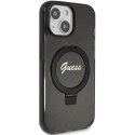 Etui Guess Ring Stand Script Glitter MagSafe na iPhone 14 / 15 / 13 - czarne Guess