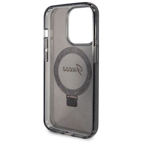 Etui Guess Ring Stand Script Glitter MagSafe na iPhone 14 Pro Max - czarne Guess