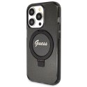 Etui Guess Ring Stand Script Glitter MagSafe na iPhone 14 Pro - czarne Guess