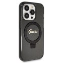 Etui Guess Ring Stand Script Glitter MagSafe na iPhone 14 Pro - czarne Guess