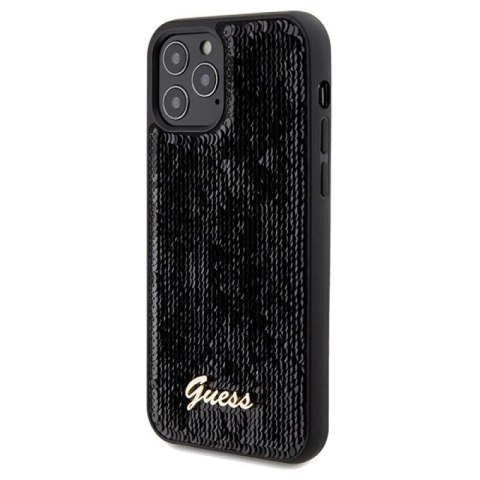 Etui Guess Sequin Script Metal na iPhone 12/12 Pro - czarne Guess