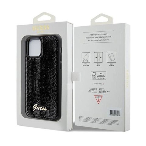 Etui Guess Sequin Script Metal na iPhone 12/12 Pro - czarne Guess