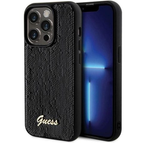 Etui Guess Sequin Script Metal na iPhone 13 Pro / 13 - czarne Guess