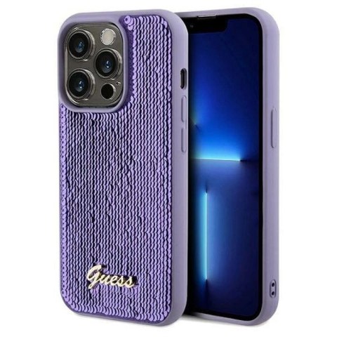 Etui Guess Sequin Script Metal na iPhone 13 Pro Max - fioletowe Guess