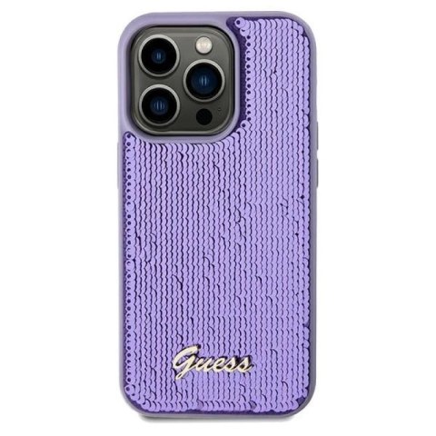 Etui Guess Sequin Script Metal na iPhone 13 Pro Max - fioletowe Guess