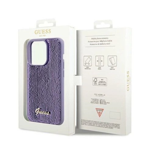 Etui Guess Sequin Script Metal na iPhone 13 Pro Max - fioletowe Guess
