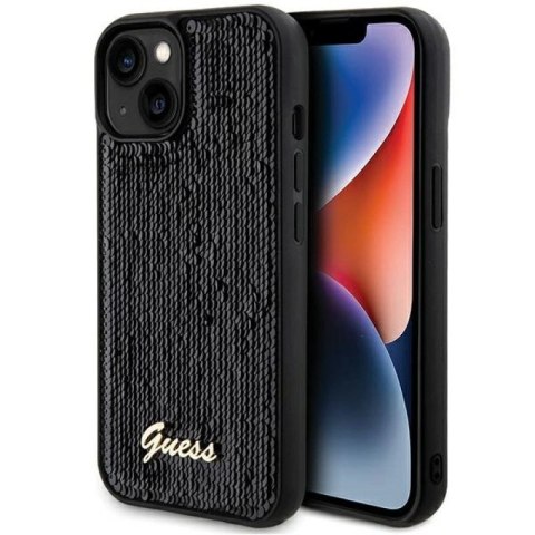 Etui Guess Sequin Script Metal na iPhone 14 / 15 / 13 - czarne Guess