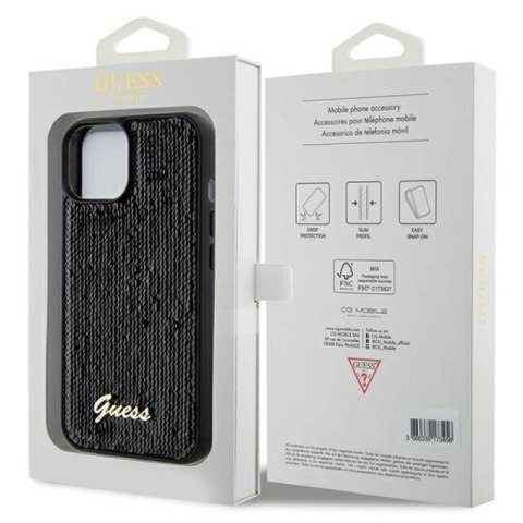Etui Guess Sequin Script Metal na iPhone 14 / 15 / 13 - czarne Guess